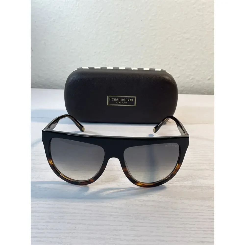 Henri Bendel New York Sunglasses Oversized Tortoiseshell Brown W/ Striped Case - Picture 10 of 11
